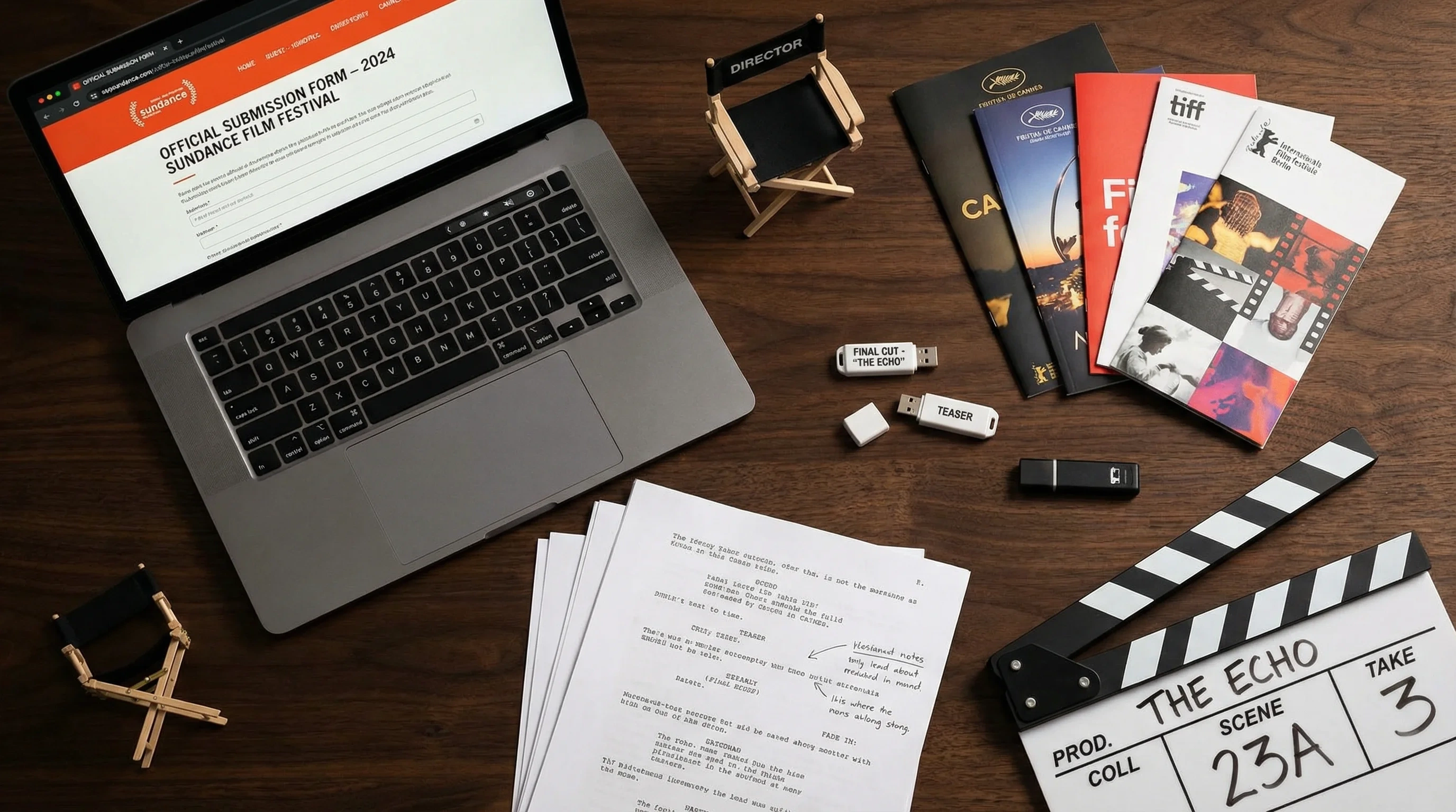 电影节提交材料清单桌面俯拍